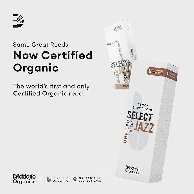 D'Addario Organic Select Jazz Unfiled Tenor Saxophone Reeds - 5 Per Box - Poppa's Music