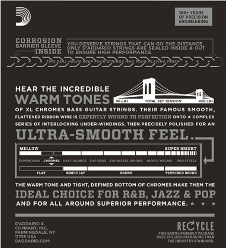 D'addario Chromes, Medium, Long Scale, 50-105 Bass Guitar Strings - ECB82 - Poppa's Music