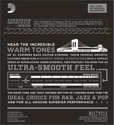 D'Addario XL Chromes, Super Light, Super Long Scale, 40-95 Bass Guitar Strings ECB80SL - Poppa's Music