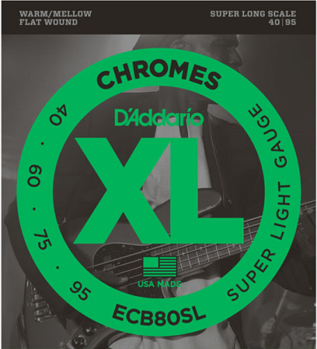 D'Addario XL Chromes, Super Light, Super Long Scale, 40-95 Bass Guitar Strings ECB80SL - Poppa's Music