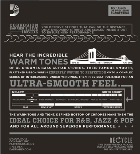 D'Addario XL Chromes, Super Light, Long Scale, 40-95 Bass Guitar Strings ECB80 - Poppa's Music