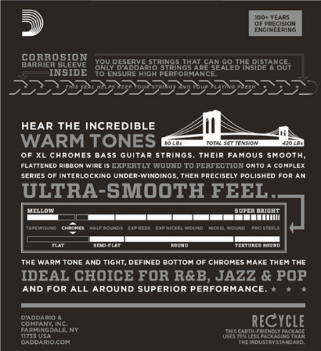 D'addario Chromes 5-String, Light, Super Long Scale, 45-132 Bass Guitar Strings - ECB81-5SL - Poppa's Music