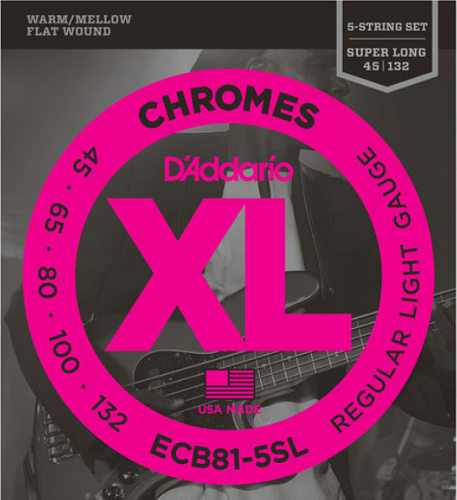 D'addario Chromes 5-String, Light, Super Long Scale, 45-132 Bass Guitar Strings - ECB81-5SL - Poppa's Music