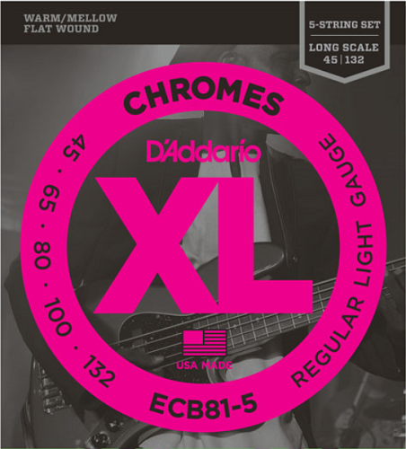 D'Addario Chromes 5-String, Light, Long Scale, 45-132 Bass Guitar Strings ECB81-5 - Poppa's Music