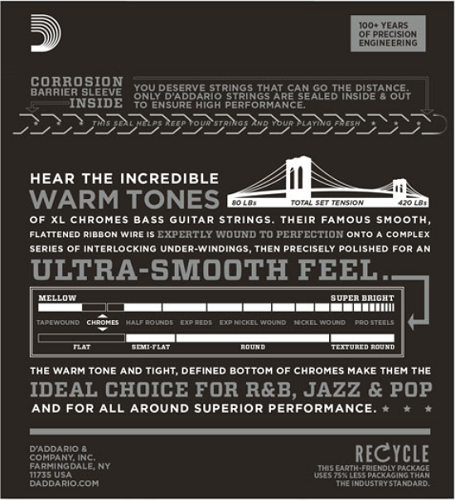 D'Addario Chromes 5-String, Light, Long Scale, 45-132 Bass Guitar Strings ECB81-5 - Poppa's Music