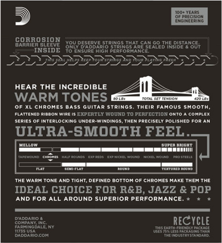 D'addario Chromes, Light, Medium Scale 45-100 Bass Guitar Strings ECB81M - Poppa's Music