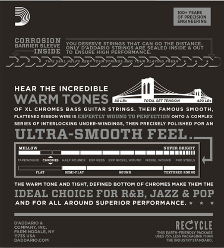 D'addario Chromes, Light, Super Long Scale, 45-100 Bass Guitar Strings ECB81SL - Poppa's Music