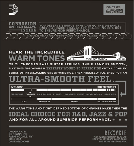 D'addario Chromes Bass, Light, Long Scale, 45-100 Bass Guitar Strings - ECB81 - Poppa's Music