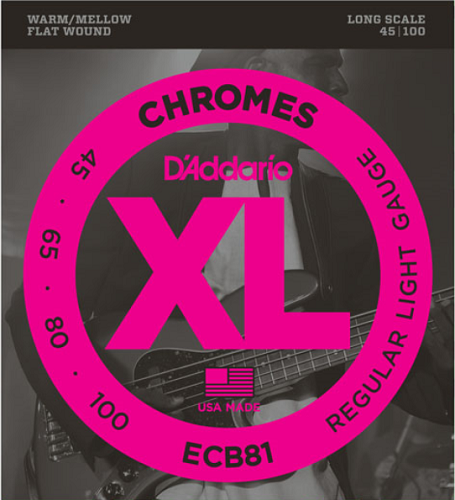 D'addario Chromes Bass, Light, Long Scale, 45-100 Bass Guitar Strings - ECB81 - Poppa's Music