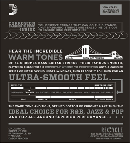 D'addario Chromes, Custom Light, Long Scale, 40-100 Bass Guitar Strings ECB84 - Poppa's Music