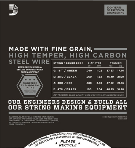 D'addario Chromes, Custom Light, Long Scale, 40-100 Bass Guitar Strings ECB84 - Poppa's Music