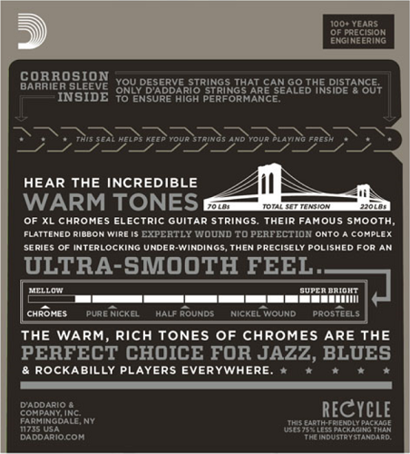 D'addario Chromes Flat Wound, Extra Light, 10-48 Electric Guitar Strings - ECG23-3D - Poppa's Music