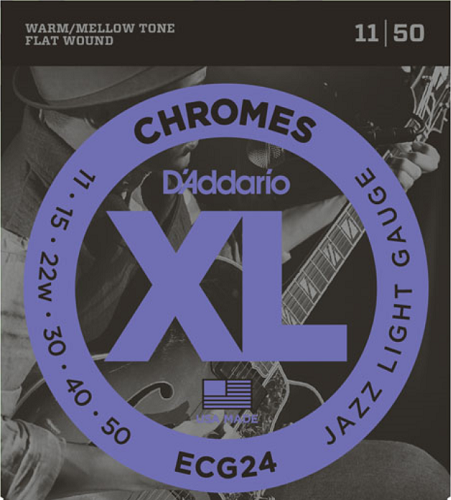 D'addario Chromes Flat Wound, Jazz Light, 11-50 Electric Guitar Strings - ECG24 - Poppa's Music