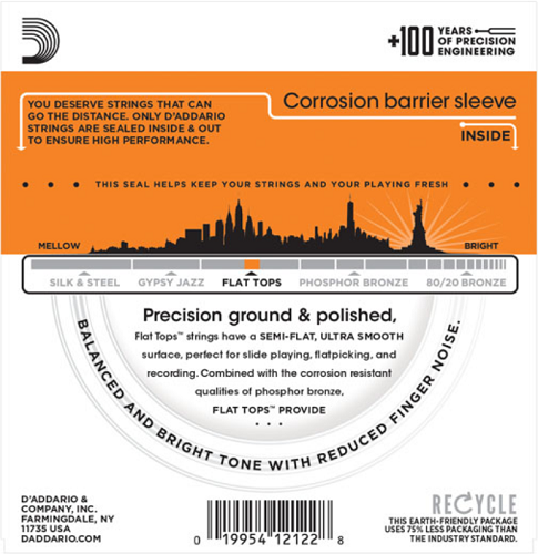 D'addario Flat Tops, Light, 12-53 Acoustic Guitar Strings - Poppa's Music