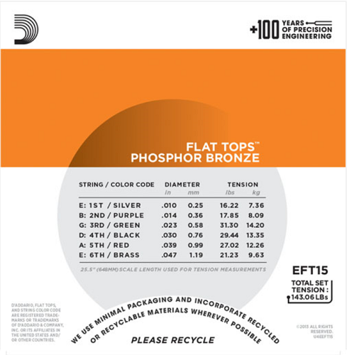 D'addario Flat Tops, Extra Light, 10-47 Acoustic Guitar Strings - Poppa's Music