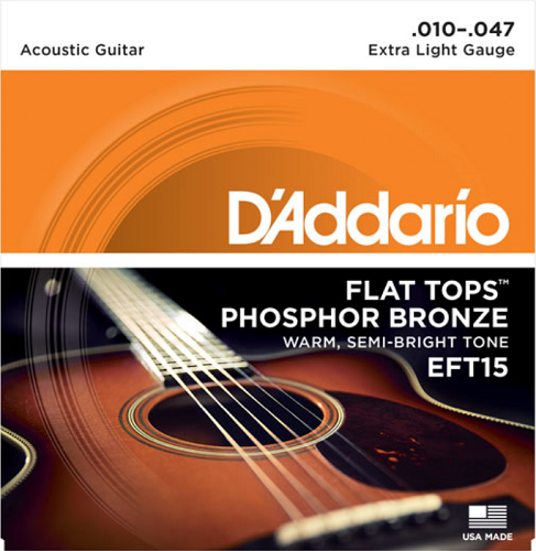 D'addario Flat Tops, Extra Light, 10-47 Acoustic Guitar Strings - Poppa's Music