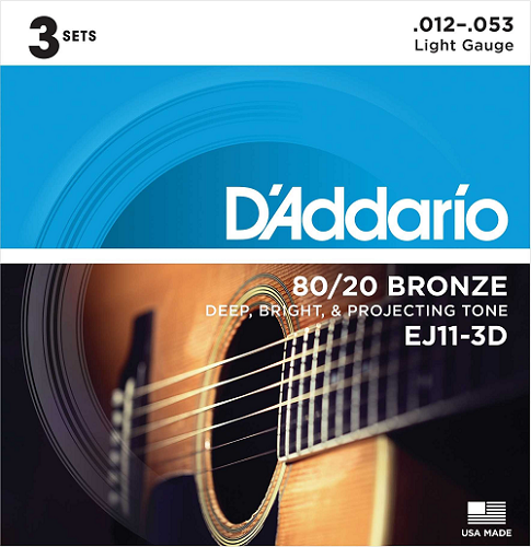D'addario 80/20 Bronze, Light, 12-53 Acoustic Guitar Strings - EJ11 3-PACK - Poppa's Music