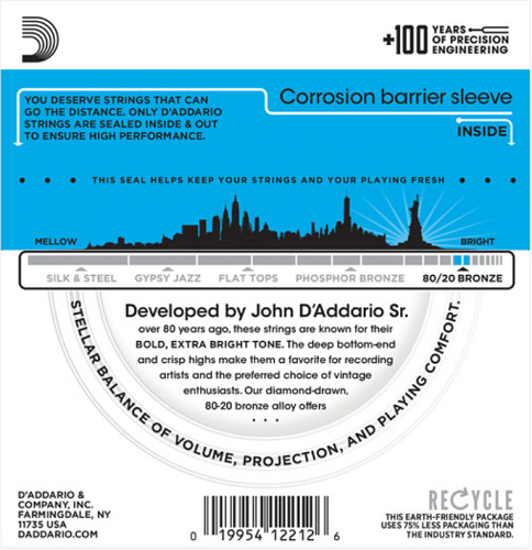 D'Addario 80/20 Bronze, Light, 12-53 Acoustic Guitar Strings - EJ11 - Poppa's Music