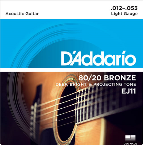 D'Addario 80/20 Bronze, Light, 12-53 Acoustic Guitar Strings - EJ11 - Poppa's Music