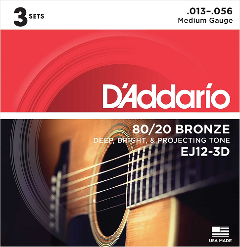 D'Addario 80/20 Bronze, Medium, 13-56 Acoustic Guitar Strings - EJ12 3-PACK - Poppa's Music 