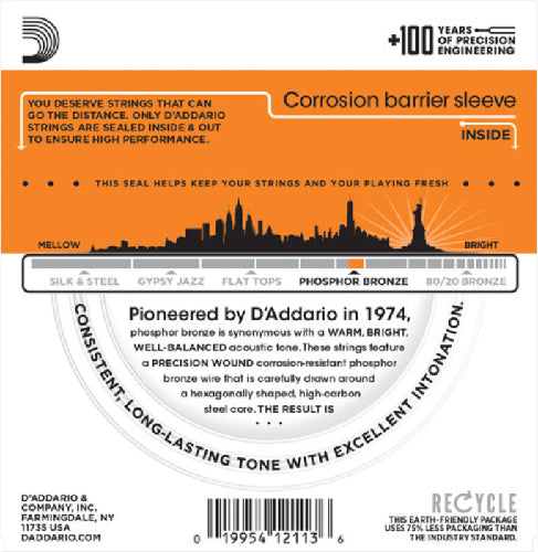 D'addario Phosphor Bronze, Extra Light, 10-47 Acoustic Guitar Strings - EJ15 - Poppa's Music