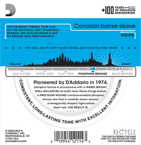 D'addario Phosphor Bronze, Light, 12-53 Acoustic Guitar Strings (25-Sets) EJ16-B25 - Poppa's Music