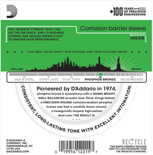 D'addario Phosphor Bronze, Heavy, 14-59 Acoustic Guitar Strings - EJ18 - Poppa's Music