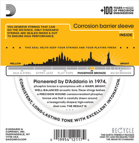 D'addario Phosphor Bronze, BLUEGRASS, 12-56 Acoustic Guitar Strings - EJ19 - Poppa's Music
