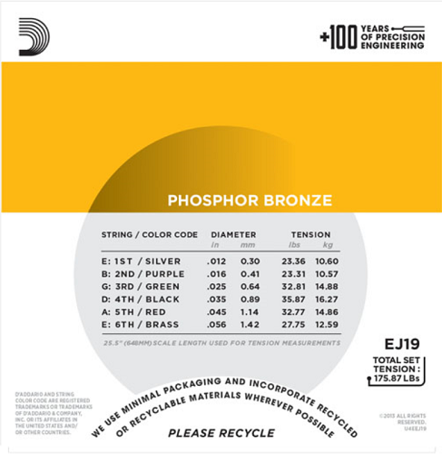 D'addario Phosphor Bronze, BLUEGRASS, 12-56 Acoustic Guitar Strings - EJ19 - Poppa's Music