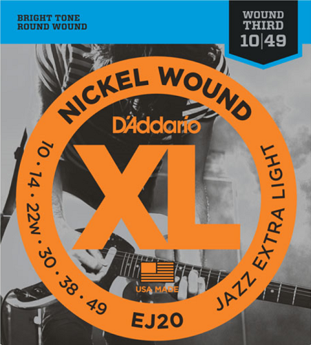 D'addario Nickel Wound, Jazz Extra Light, 10-49 Electric Guitar Guitar Strings EJ20 - Poppa's Music