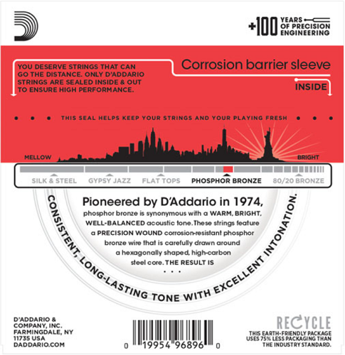 D'addario Phosphor Bronze, True Medium, 13-56 Acoustic Guitar Strings - EJ24 - Poppa's Music