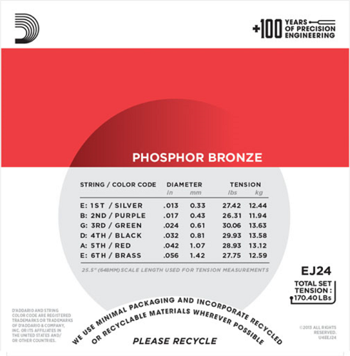 D'addario Phosphor Bronze, True Medium, 13-56 Acoustic Guitar Strings - EJ24 - Poppa's Music
