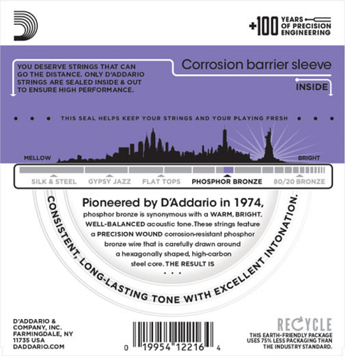 D'addario Phospher Bronze, Custom Light, 11-52 Acoustic Guitar Strings (3 Sets) EJ26-3D - Poppa's Music