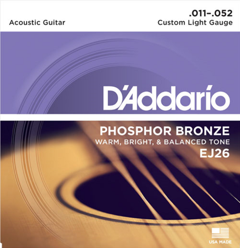 D'addario Phosphor Bronze, Custom Light, 11-52 Acoustic Guitar Strings - EJ26 - Poppa's Music