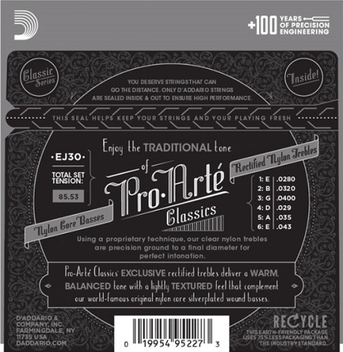 D'addario Pro-Arte Rectified TrebleS, Normal Tension Classical Guitar Strings - Poppa's Music