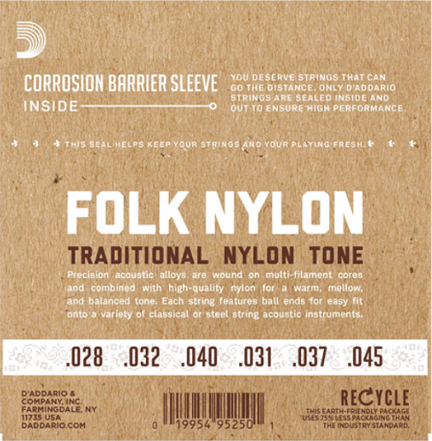 D'addario Folk Nylon Ball End Silver Wound Black Nylon Trebles Classical Guitar Strings - Poppa's Music