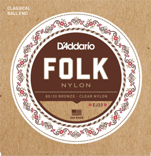 D'addario Folk Nylon, Ball END, 80/20 Bronze / Clear Nylon Trebles Classical Guitar Strings - Poppa's Music