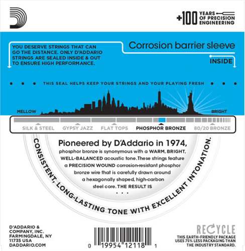 D'addario Phosphor Bronze, 12-String, Light, 10-47 Acoustic Guitar Strings - Poppa's Music