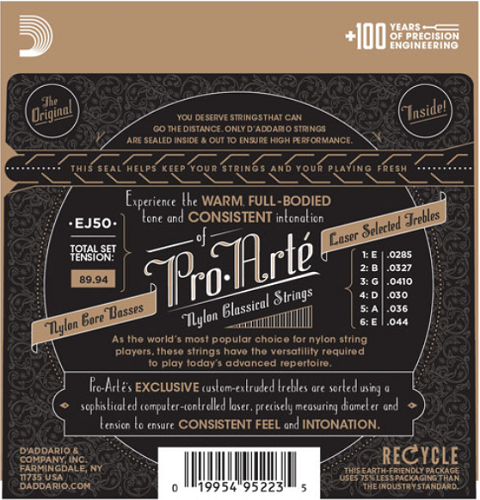 D'addario Pro-Arte Black Nylon, Hard Tension Classical Guitar Strings - Poppa's Music
