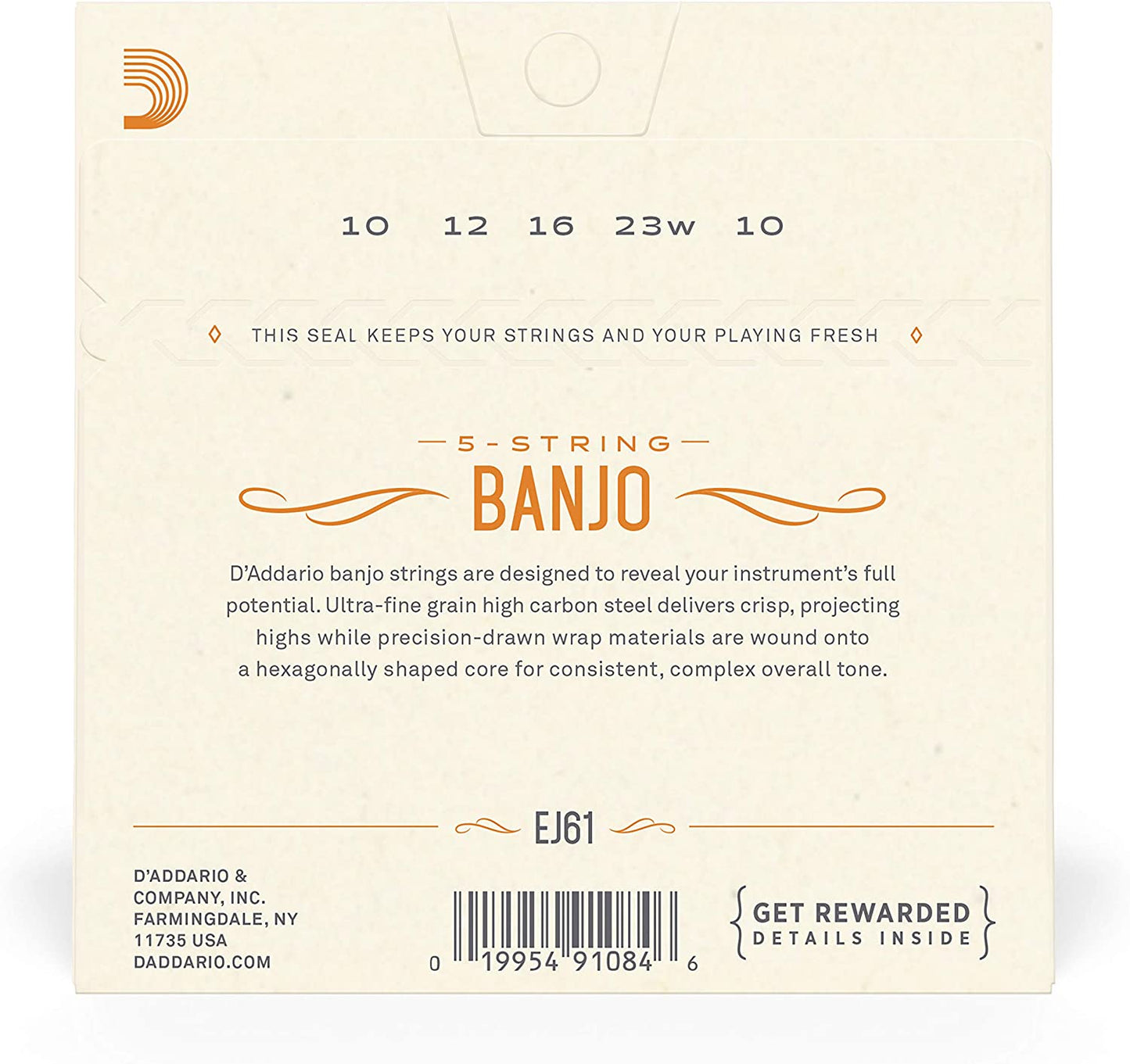 D'Addario EJ61 5-String Banjo Strings, Nickel, Medium 10-23 - EJ61 - Poppa's Music