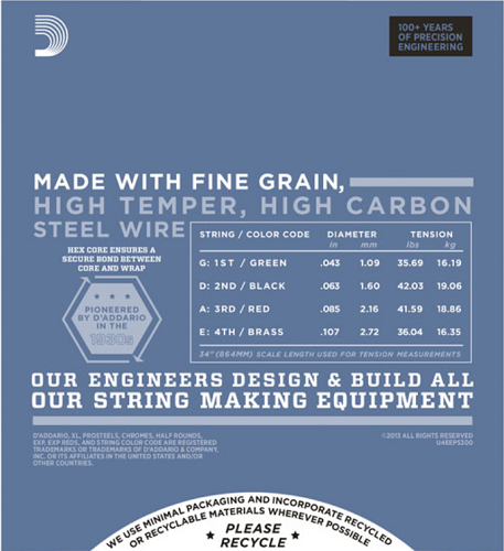 D'addario PROSTEELS, Custom Light Top/Medium Bottom, Tapered Long Scale, 43-107 Bass Guitar Strings - Poppa's Music