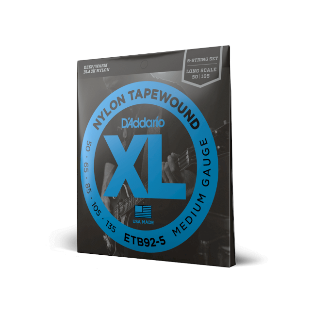 D'Addario Tapewound 5-String, Medium, Long Scale, 50-135 Bass Guitar Strings ETB92-5 - Poppa's Music