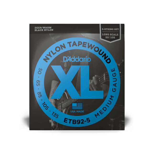 D'Addario Tapewound 5-String, Medium, Long Scale, 50-135 Bass Guitar Strings ETB92-5 - Poppa's Music
