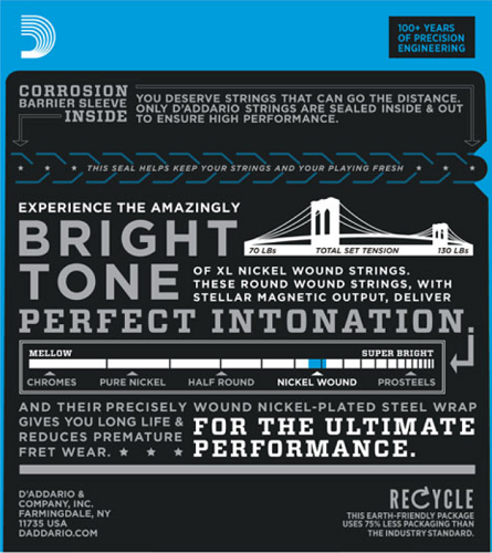 D'Addario Nickel Wound, Regular Light, Wound 3RD, 10-46 Electric Guitar Strings - EXL110W - Poppa's Music
