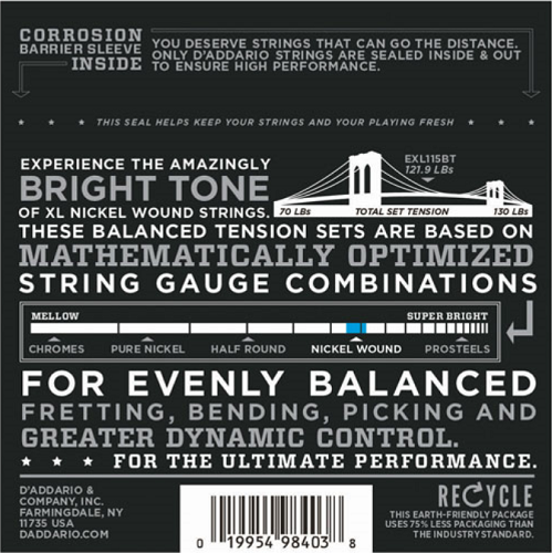 D'addario Nickel Wound, Balanced Tension Medium, 11-50 Electric Guitar Strings - EXL115BT - Poppa's Music