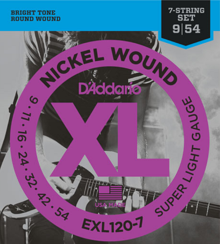 D'Addario Nickel Wound, 7-String, Super Light, 9-54 Electric Guitar Strings - EXL120-7 - Poppa's Music
