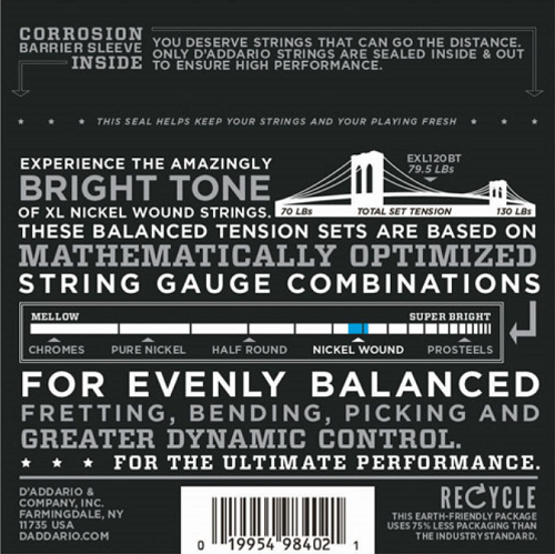 D'Addario Nickel Wound, Balanced Tension Super Light, 09-40 Electric Guitar Strings - EXL120BT - Poppa's Music
