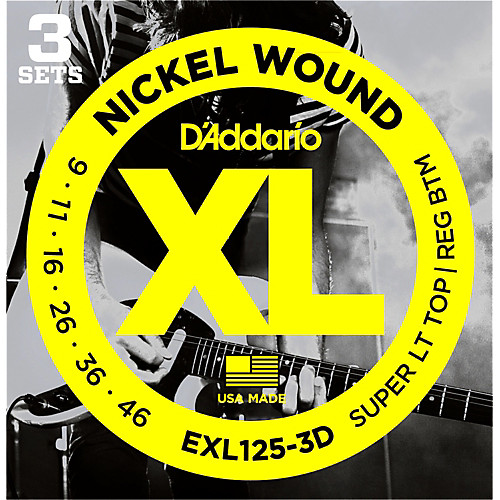 D'Addario Nickel Wound, Super Light Top, Regular Bottom, 9-46 Electric Guitar Strings (3 Sets) EXL125-3D - Poppa's Music