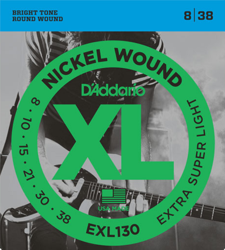 D'addario Nickel Wound, Extra Super Light, 8-38 Electric Guitar Strings - EXL130 - Poppa's Music