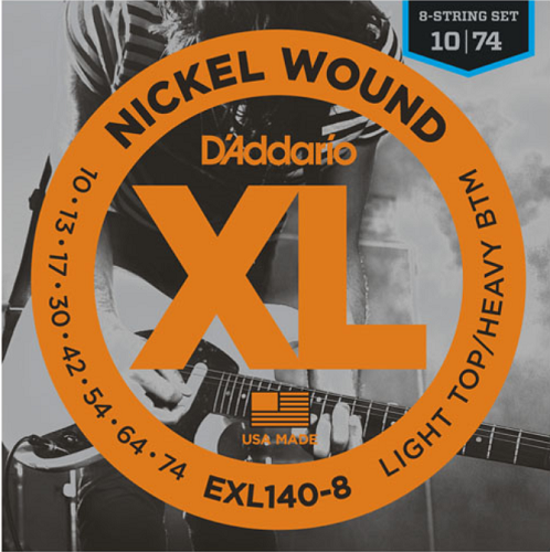 D'Addario Nickel Wound, 8-String, Light Top/Heavy Bottom, 10-74 Electric Guitar Strings - EXL140-8 - Poppa's Music